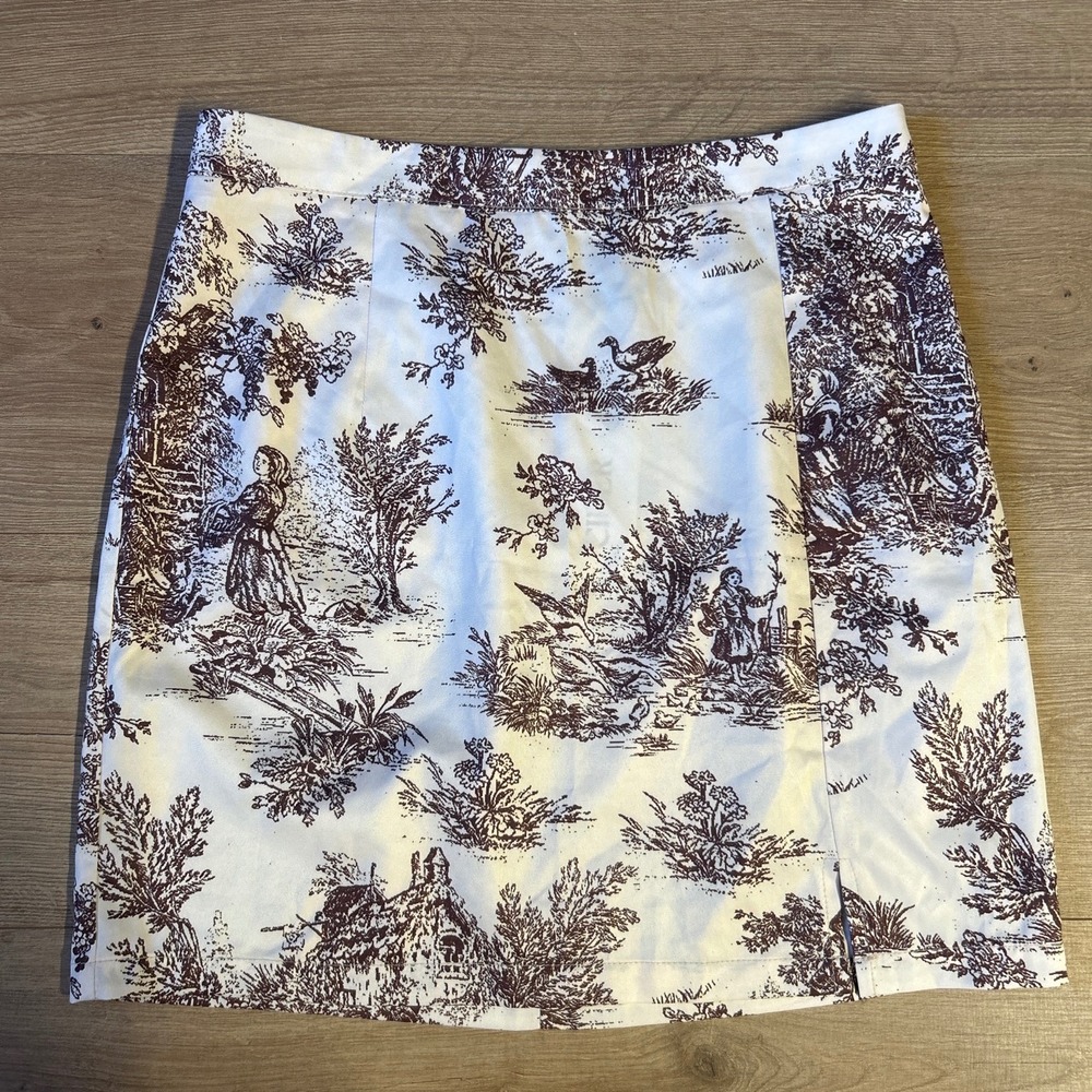 Cider Brown Toile‎ De Jouy Mini Skirt Women Medium NWT Cottagecore